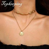 multilayer shell trendy necklace for women gold color long chain seashell ocean beach boho pendant necklaces jewelry