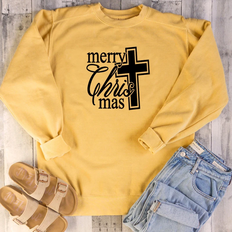 

Merry Christ Mas Christian religion Christian Bible baptism personality pure cotton sweatshirt church vintage cross pullover top