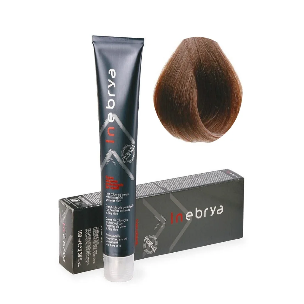 Cream hair dye on flax and aloe vera seeds coconut 6/3 light brown golden inebrya color Prof 100 ml | Hair Color