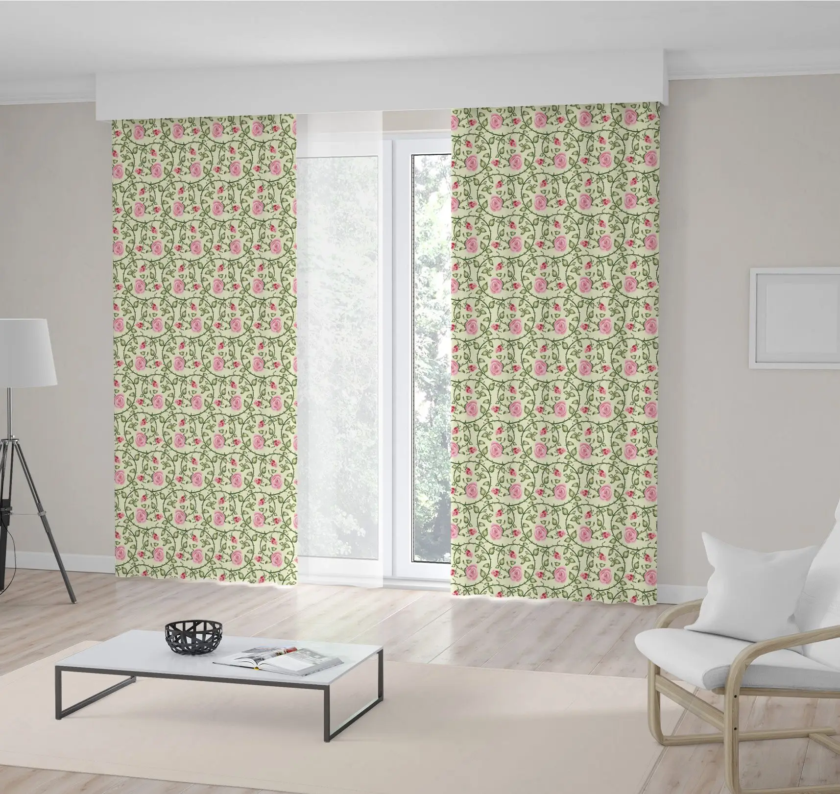 

Curtain Roses Branches Flower Bouquets Romantic Simple Decorative Art Soft in Color illustration