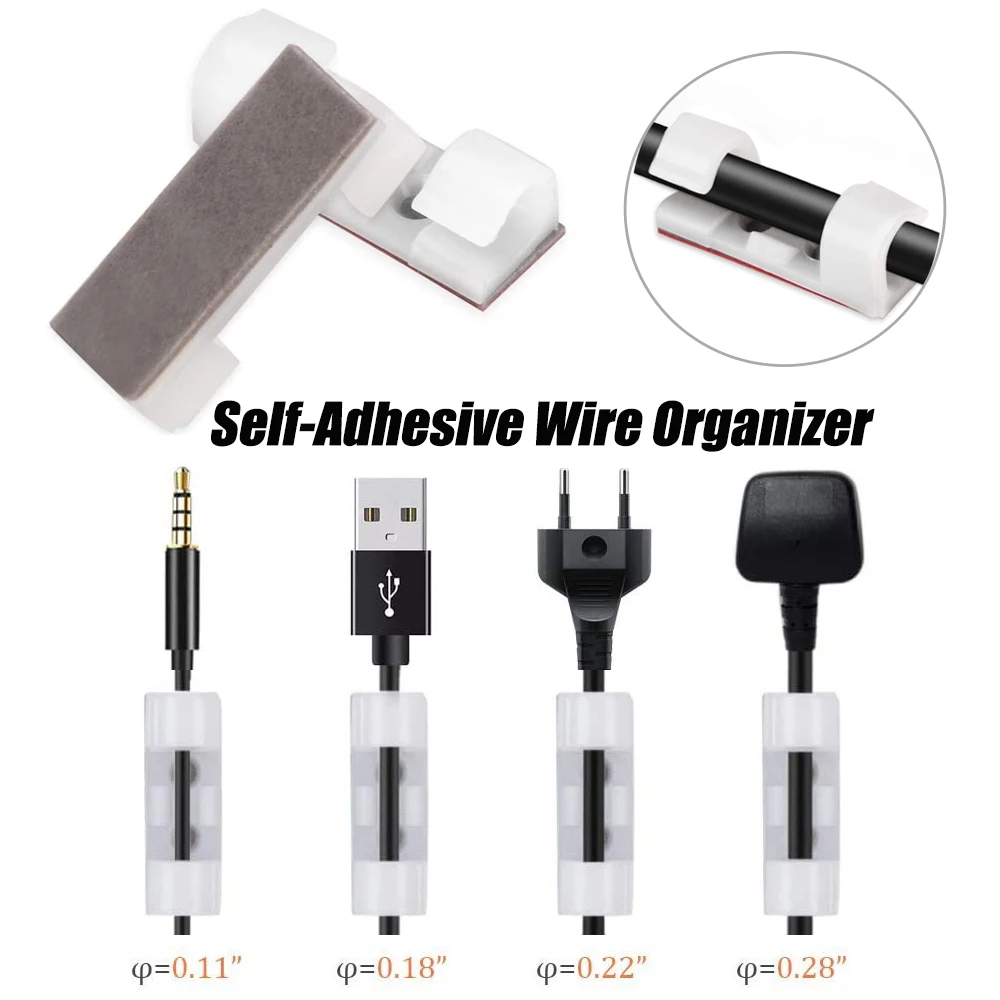 

16Pcs Cable Organizer Clips Self-Adhesive Wire Organizer 0.18-0.28‘’ Cable Management Desktop Wall ABS Wire Manager Cord Holder