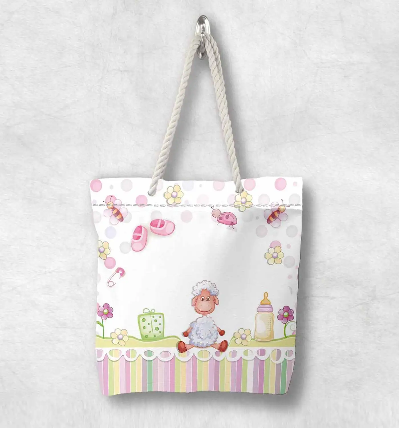 Забавные детские ботинки с маленькой овечкой розовые модная Холщовая Сумка