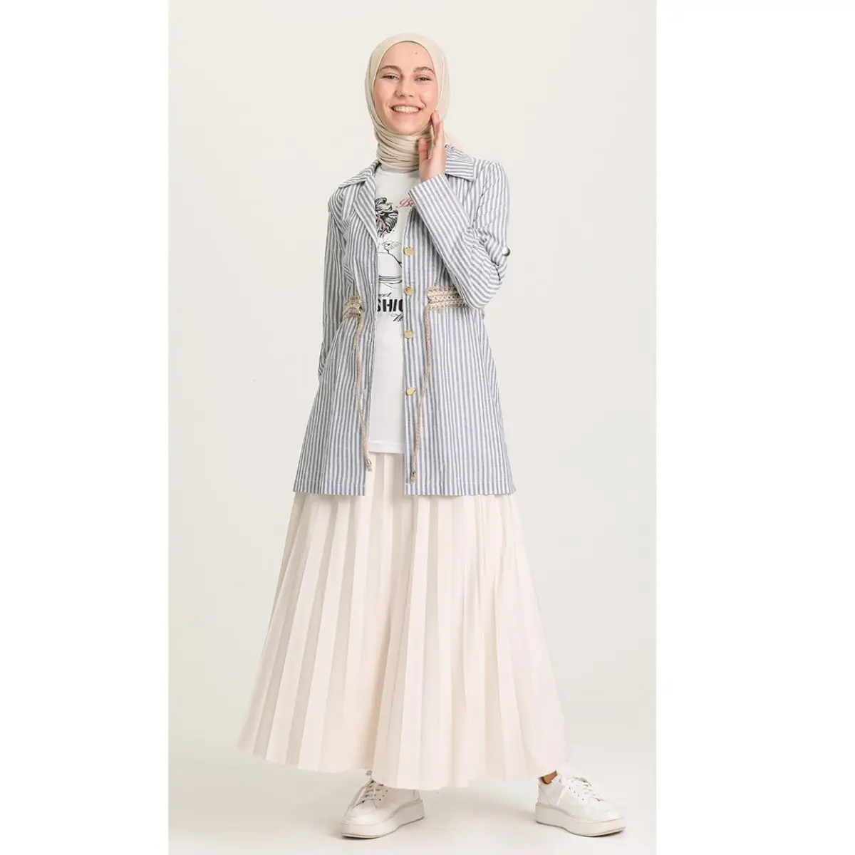 Брюки туника с вышивкой двойной костюм на пуговицах без подкладки длинным