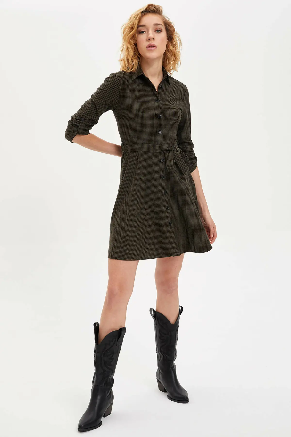 Женское облегающее плиссированное платье DeFacto повседневное элегантное с поясом