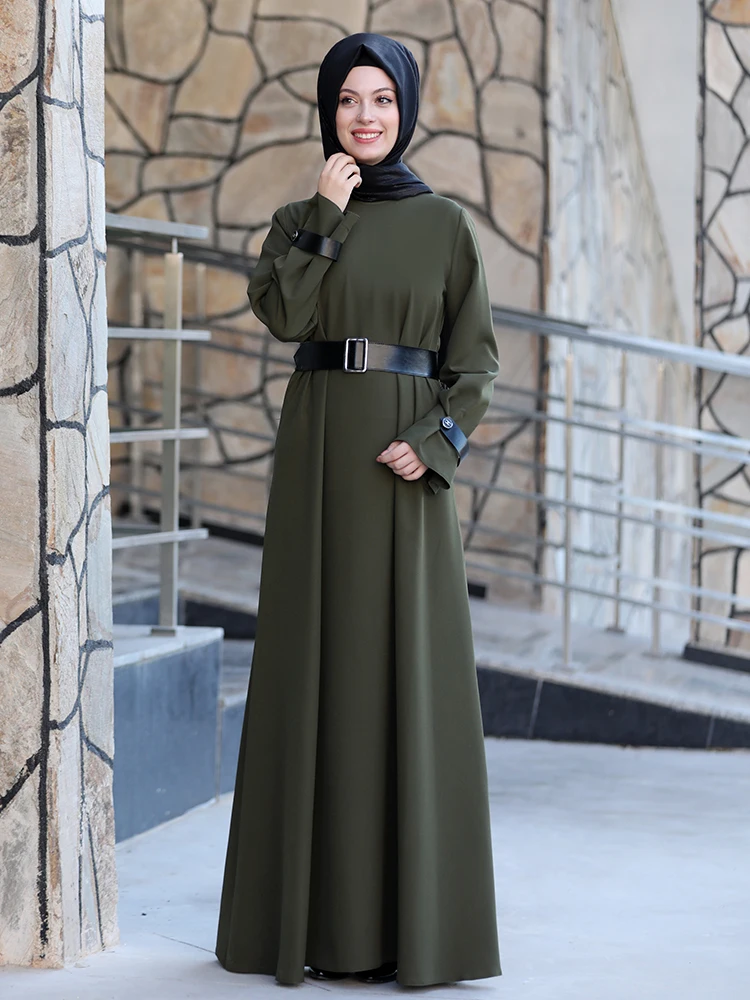 Женское длинное мусульманское платье в стиле хиджаб качественная ткань с поясом