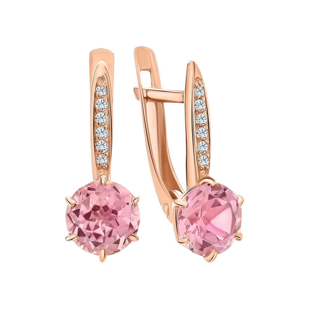 Золотые серьги с морганитами и фианитами SUNLIGHT проба 585|Серьги-клипсы| |