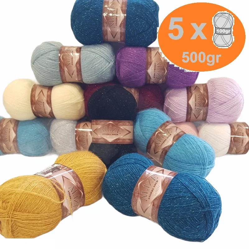 Alize Angora Gold Simli Yarn 5x100gr-500mt %5 Metalic Poly Lurex %20 Wool %75 Acrylic DIY Hand Knitting Crochet Bright String