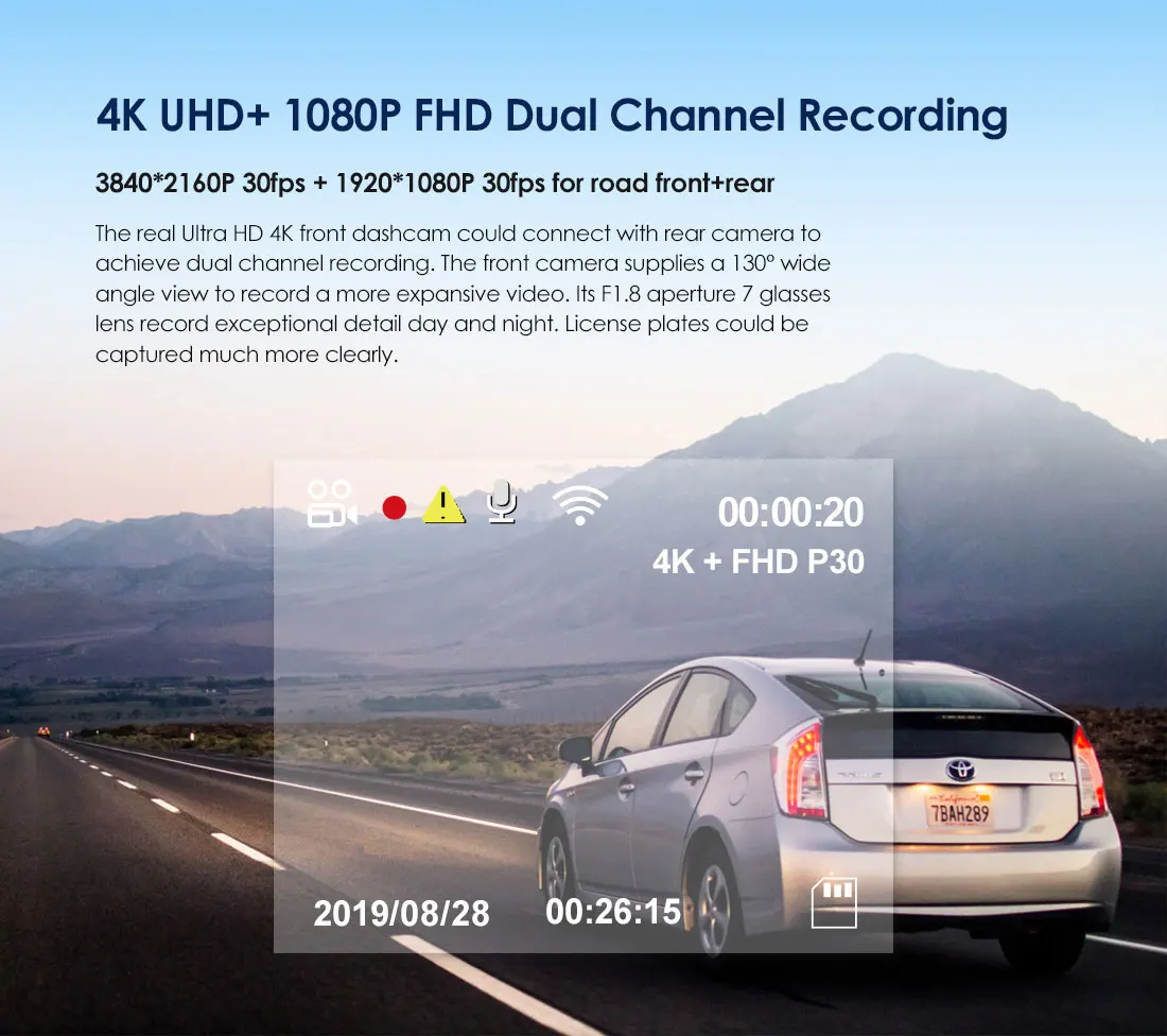 A129 Pro Duo VIOFO 4K Dual Dash Cam Ultra HD 4K для дорожного фронта Новейшая 4k DVR Автомобильная камера с HK3 super nigjt vision