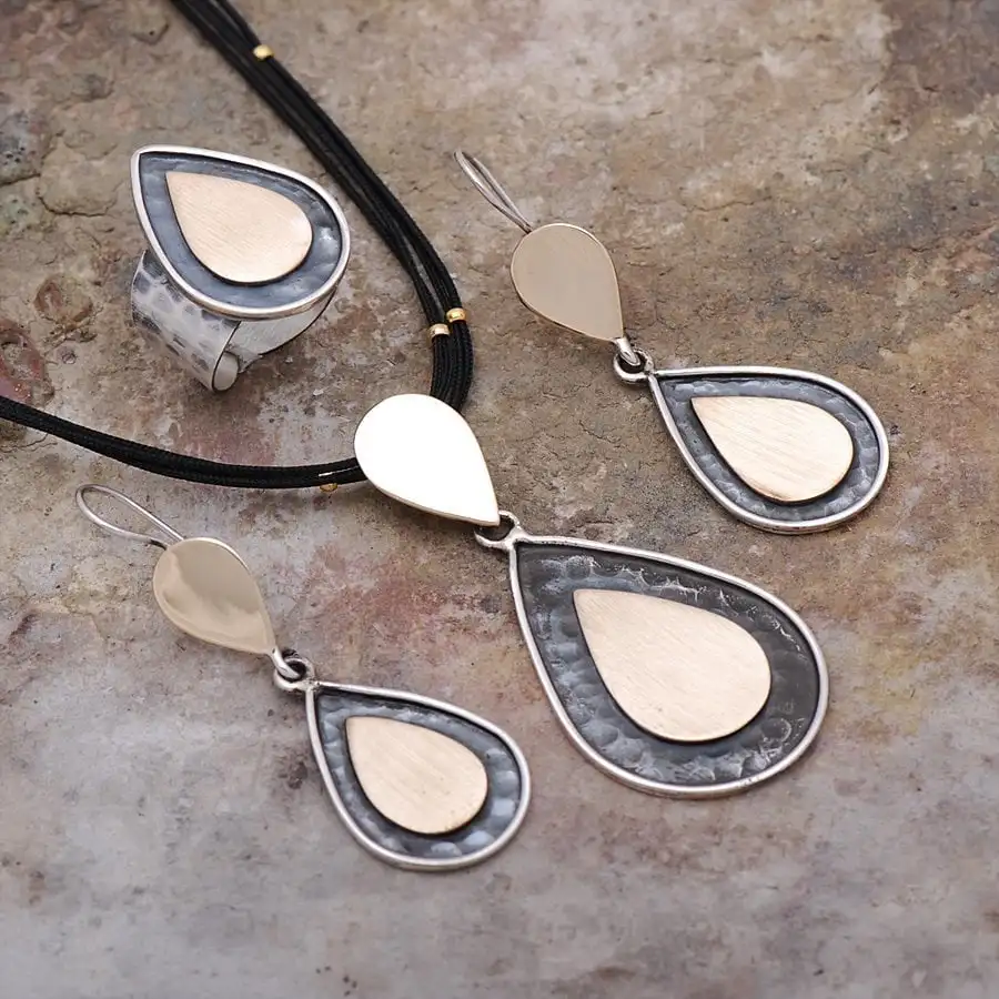 

Hammer Forged Handmade Drop Design Silver Set 1736Hand Made Silver Jewellery Set