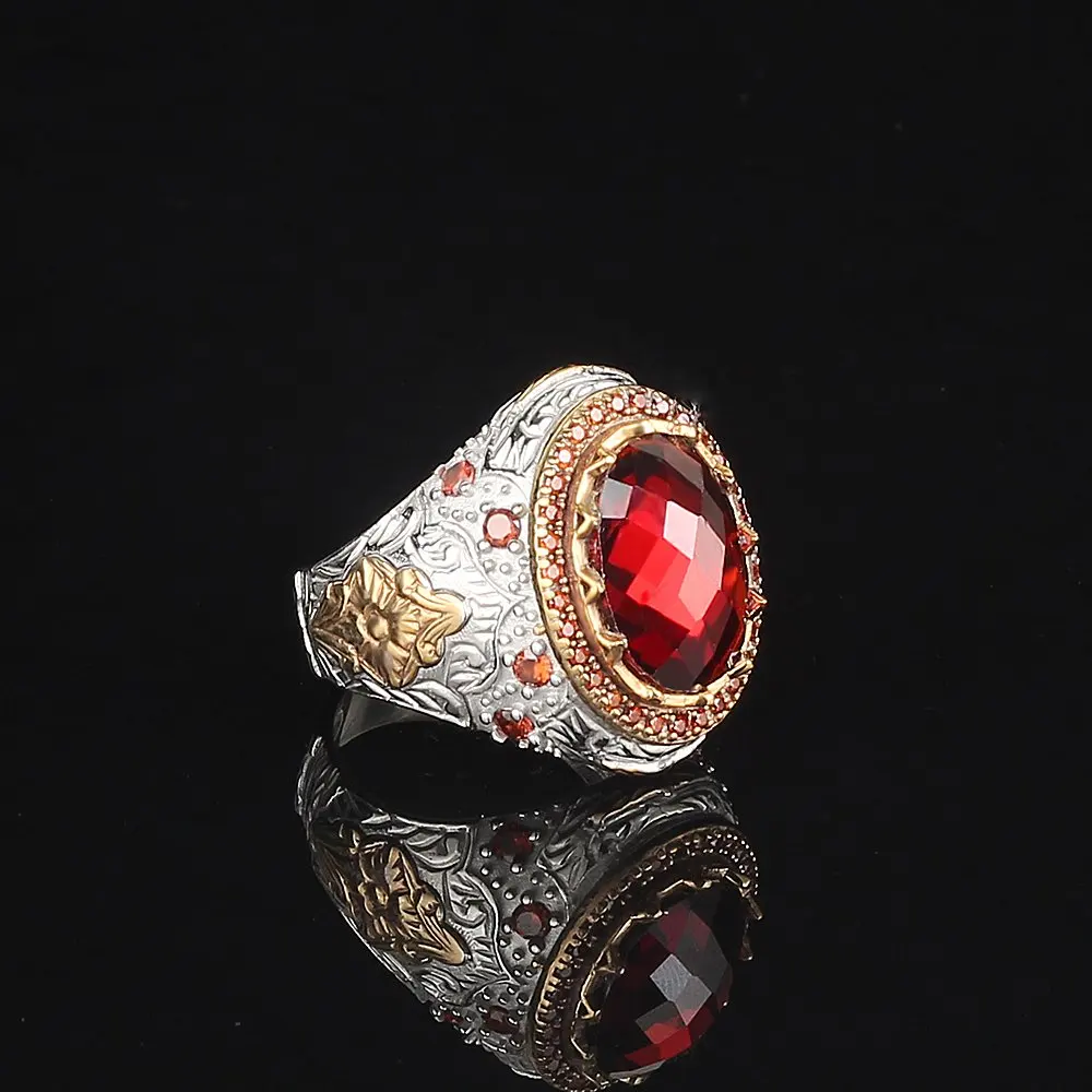 

Zircon Gold Plated 925 Silver Traditional Handmade Turkish Ring Luxury Lion Engraving Best Jewelry Gift for Women Men