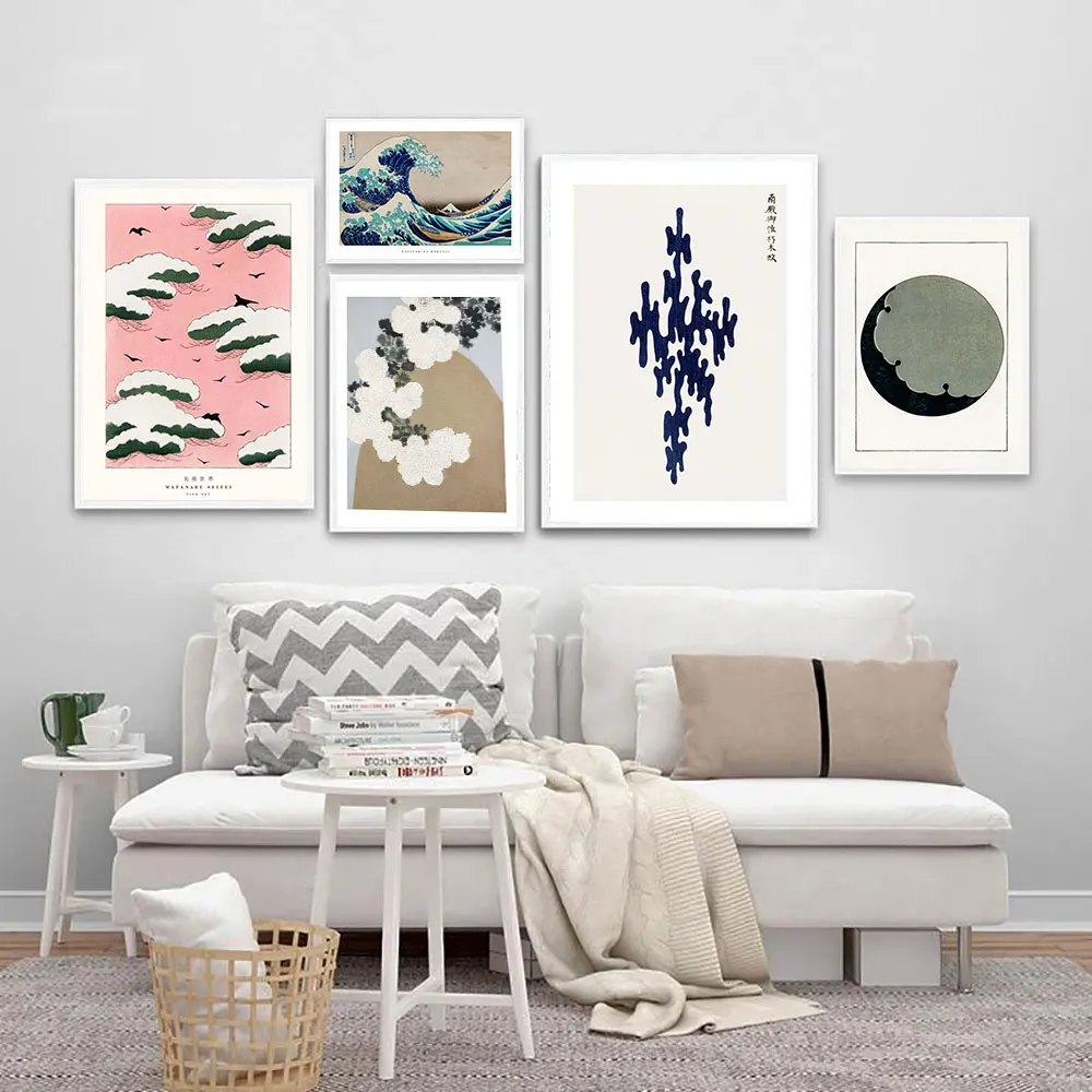 

The Great Wave Poster Japanese Woodblock Print Pink Sky Canvas Painting Moon Wall Art For Living Room Home Decor Bedroom Picture