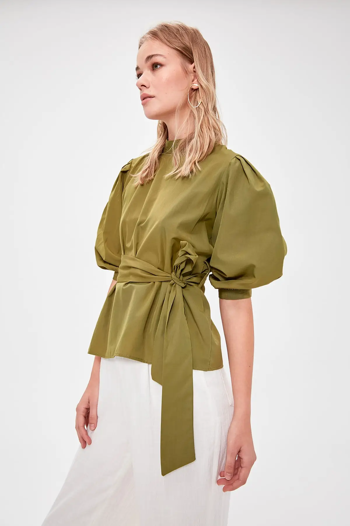 Trendyol зеленая шнуровка подробная Bluz TWOAW20BZ0703| |