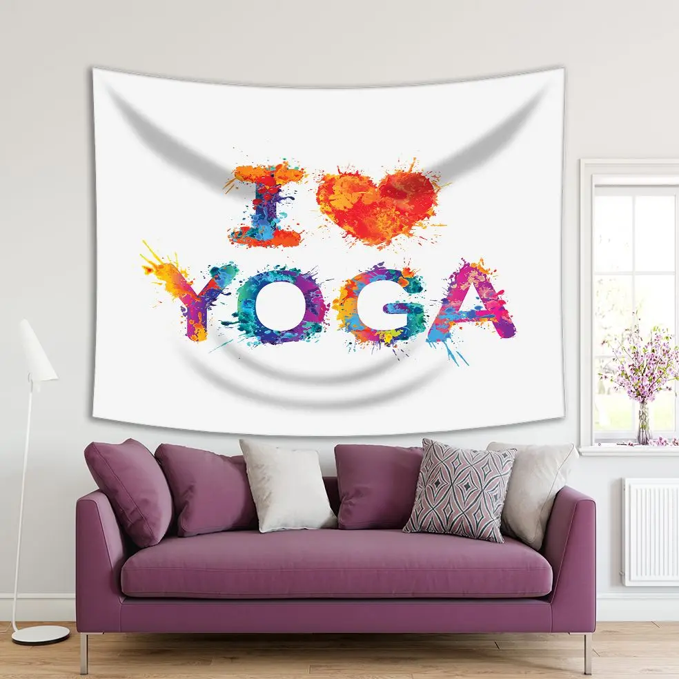 

Tapestry I Love Yoga Design Elements Colorful Red Yellow Orange Note Artistic Illustration Splash Paint