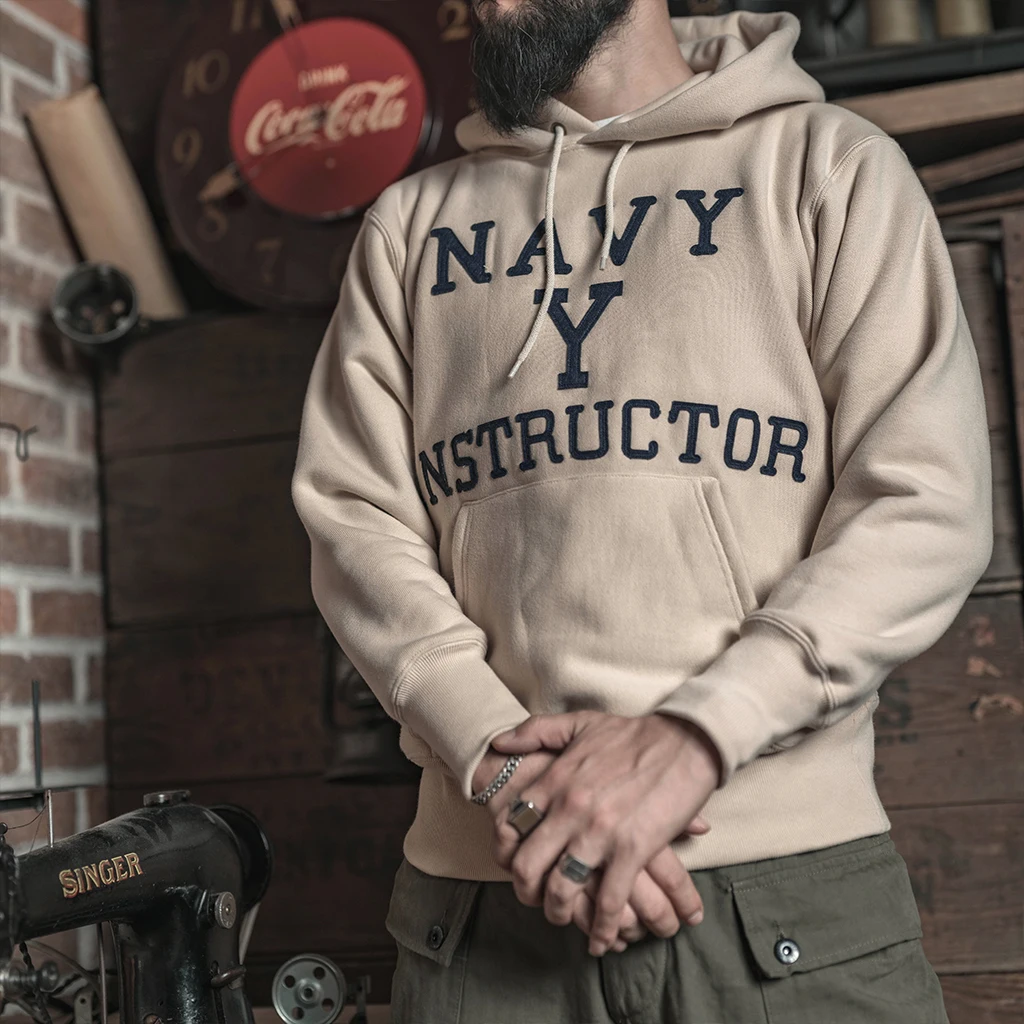 

Bronson 21.16 oz. Navy Yard Instructor Reverse Weave Sweater Hoodie Men's Retro Classic Print Pullover Sweatshirts
