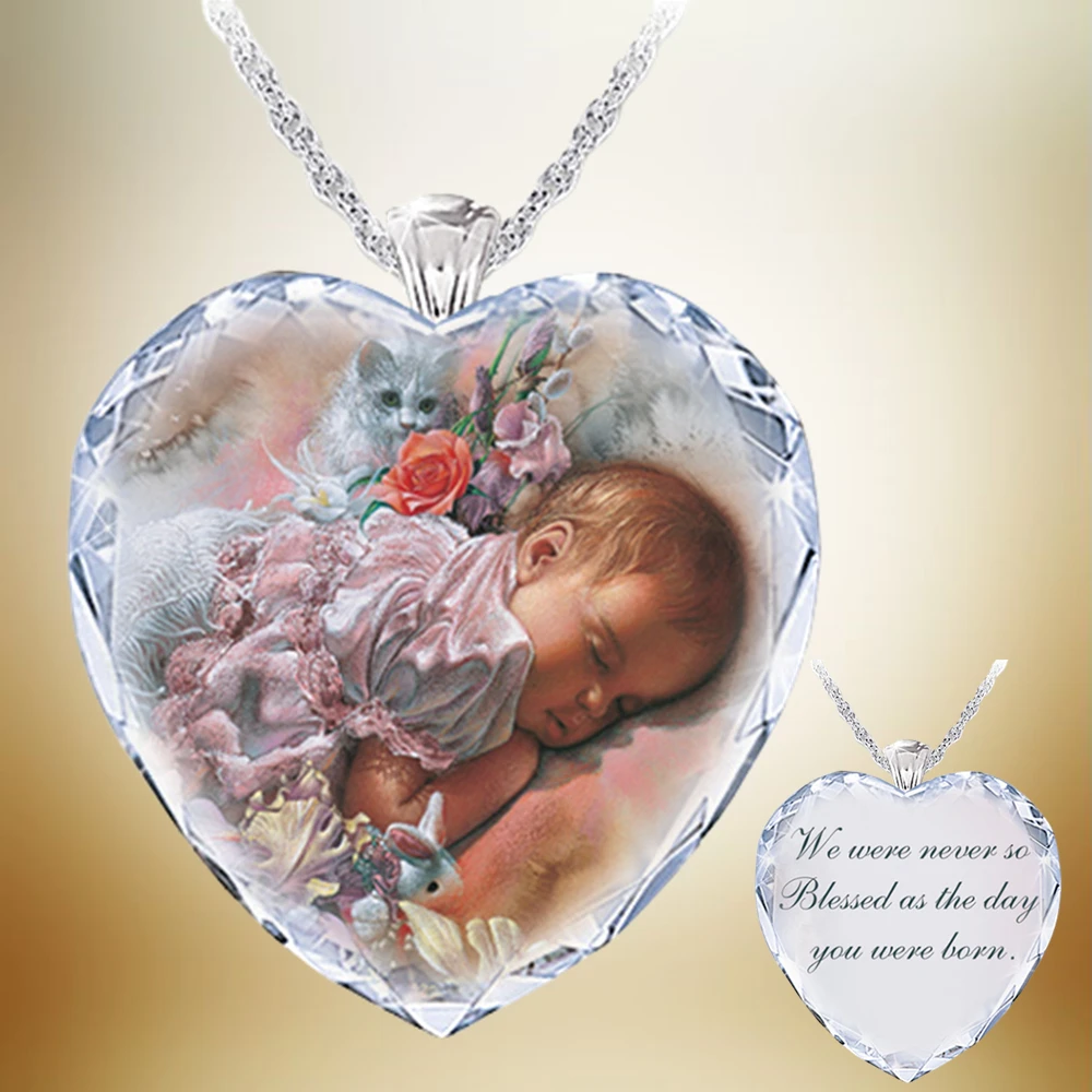 

Heart Shaped Crystal Baby Necklace Mother Love Memorial Jewelry Exquisite Women's Pendant Cute Baby Accessories Romantic Gifts