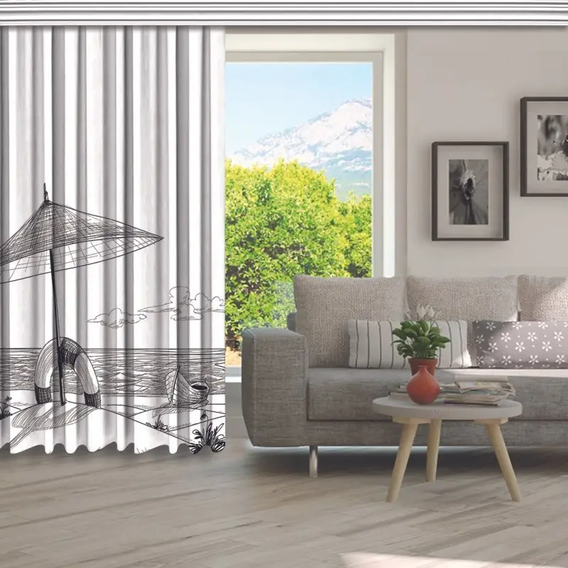 Занавеска Летняя Пляжная чаша лодка зонтик светильник буй природа морской