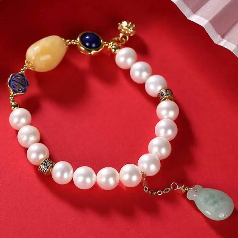 

Natural Green Jadeite Bracelet Women 8mm Pearl S925 Silver Bracelet Handmade Bracelet