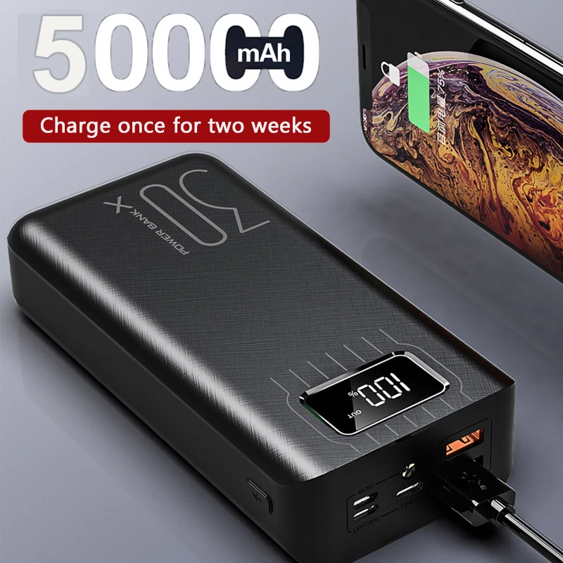 Портативный внешний аккумулятор на 30000 мА · ч 50000 для Iphone Xiaomi Huawei | Электроника