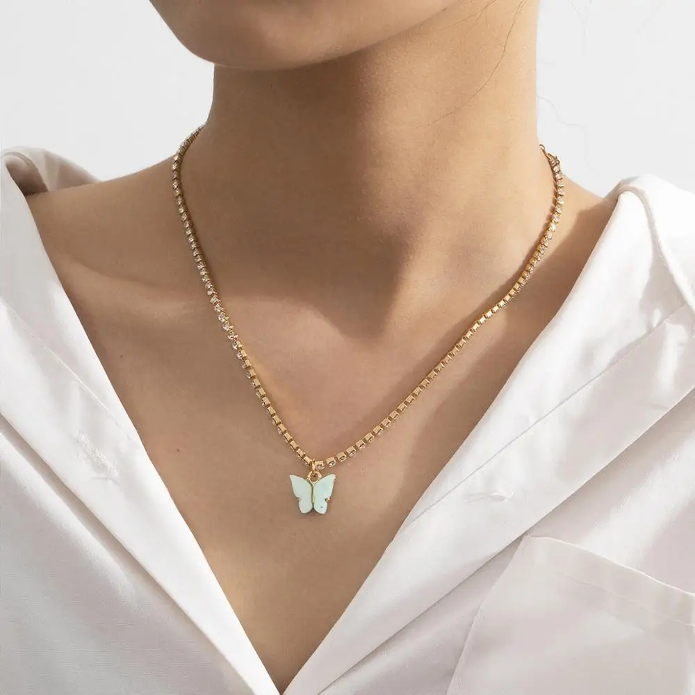 Crystal Butterfly Necklaces Collier Chain Necklace Women Goth Aesthetic Choker Shiny Jewellery Gifts Wholesale | Украшения и