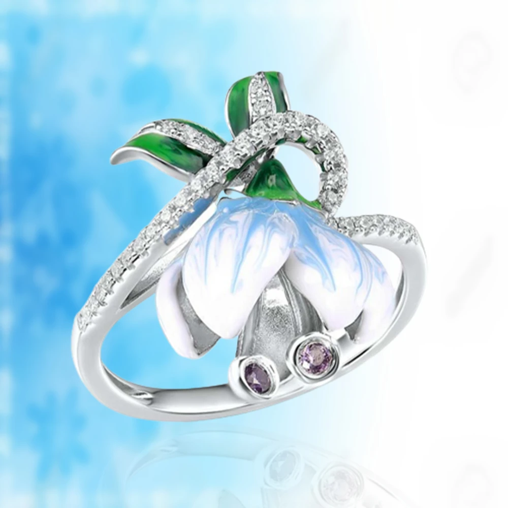 

Creative Design Blue-White Flower Crystal Enamel Ring Exquisite Engagement Wedding Rings For Women Romantic Valentine's Day Gift