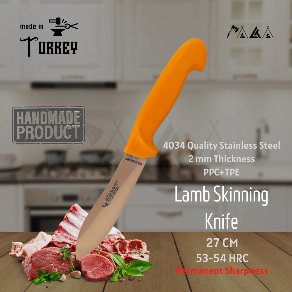 

ATASAN Gold Series Lamb Skinning Knife Steak Meat Handmade High Quality Professional Stainless Steel Chefs Knives 2021 Turkish