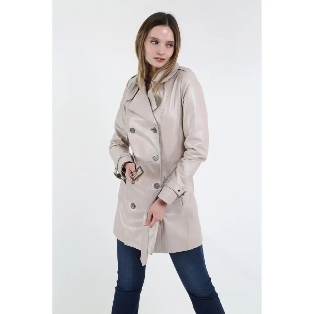 Genuine Leather Women's Beige Coat Leather Jacket Luxury Genuine Lambskin Back Jacket Coat Female Jacket Casual woman