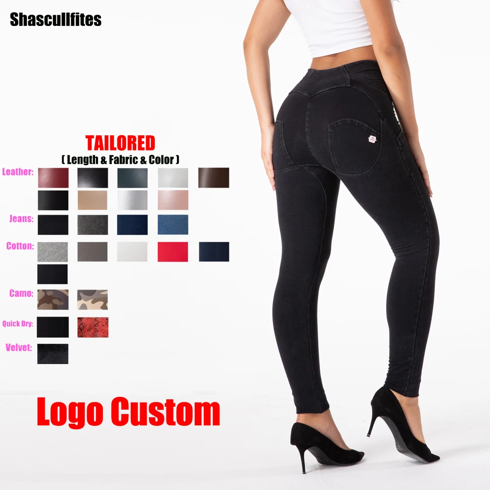 Shascullfites Melody Tailored Pants Women Logo Custom Black High Waist Jeans Jeggings Skinny Denim Pants Scrunch Bum Leggings