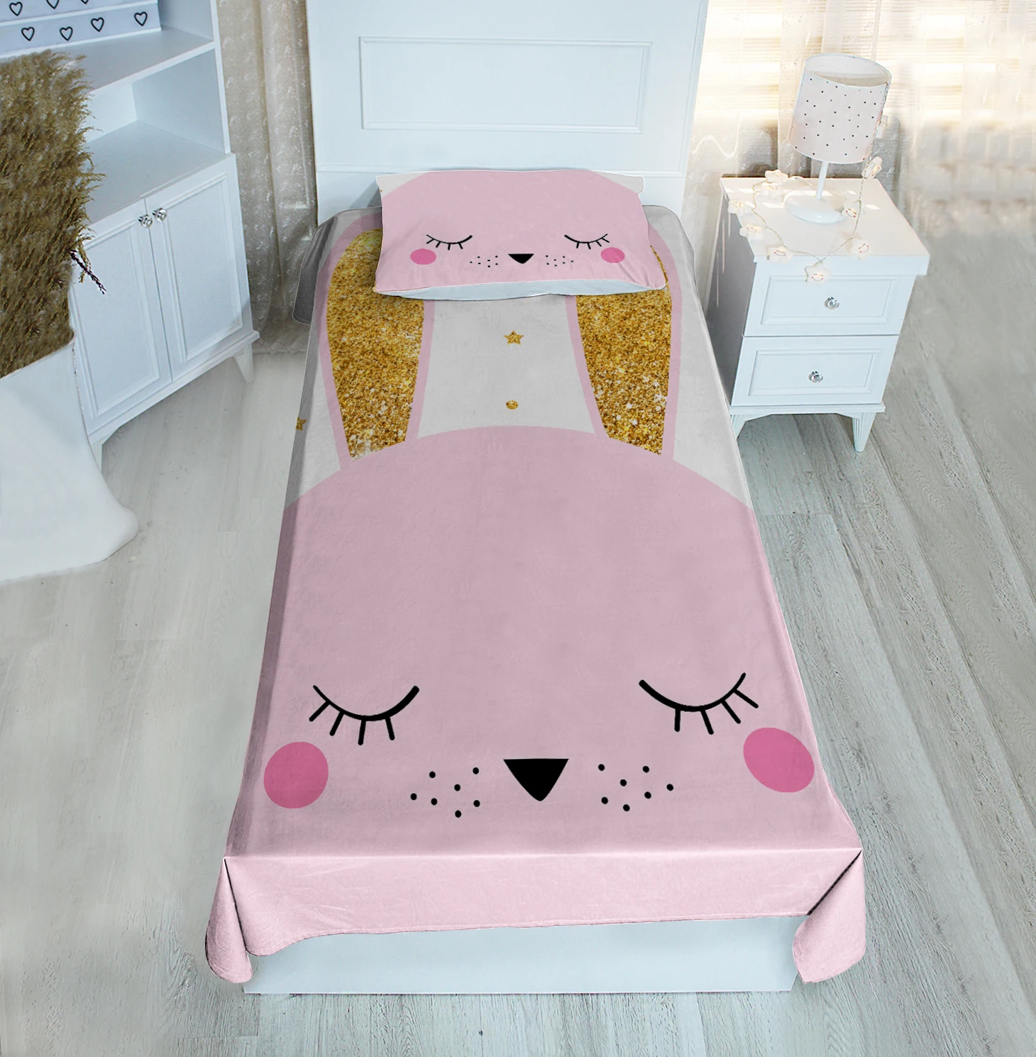 

Pink single bed cover Pink colorful rabbit freckle ear patterned velvet fabric Free Shipping quality product kids room decoratio
