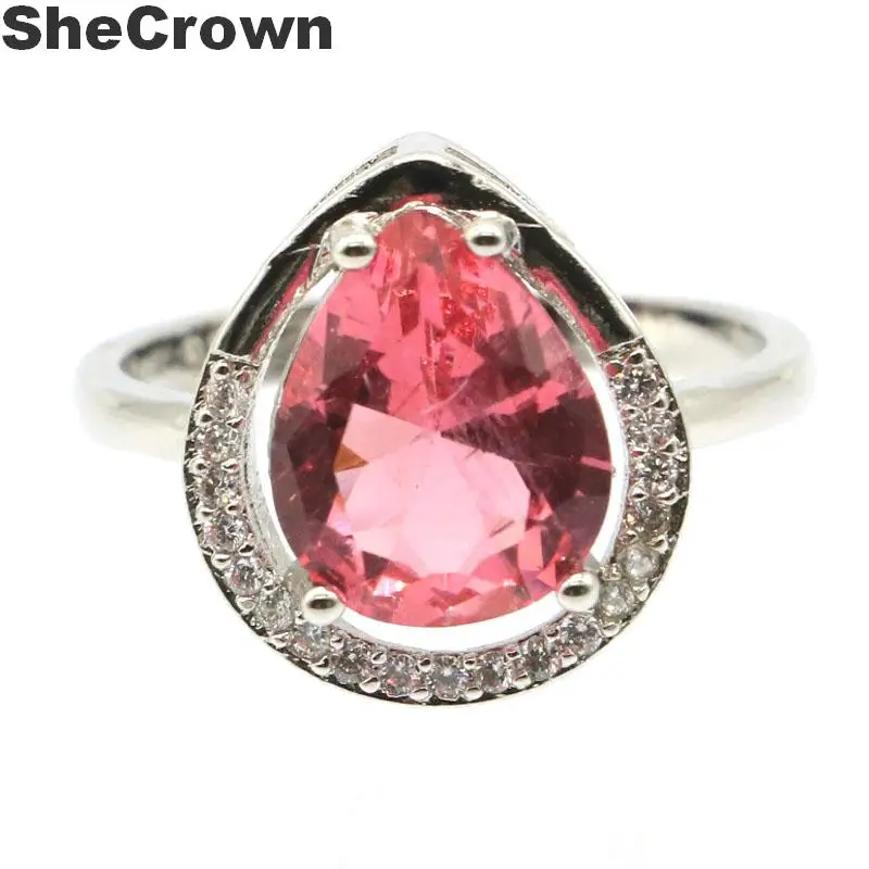 Женское вечернее серебряное кольцо 15х13 мм в форме капель розовый морганит