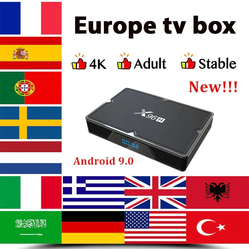 Европа android TV Box X96H 9 0 + 1 год аккаунт для Франции арабский Португалия Испания Android