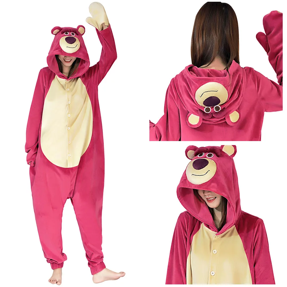 Toy 3 Lotso Strawberry Bear Cosplay  Men Women Sleepwear Pyjamas Christmas Halloween Onesies Pajama Bathroom accessories