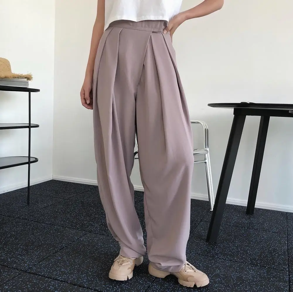

Obrix Solid Color Female Autumn Spring Pants Soft Wide Leg Type High Waist Loose Trousers For Women