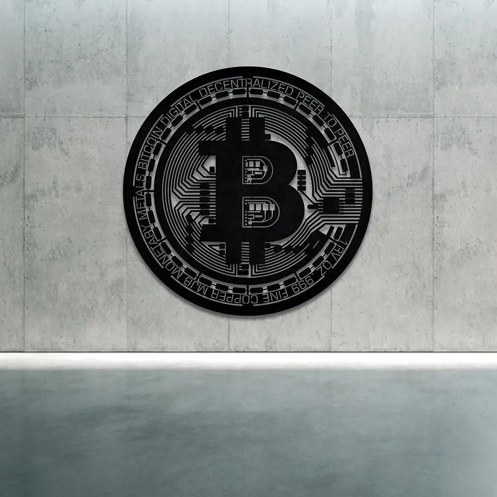 

Etgdecor Bitcoin Metal Wall Decor Black Metal Wall Art Eloctrostatic Painting Indoor and Outdoor Usage Cryptocurrency