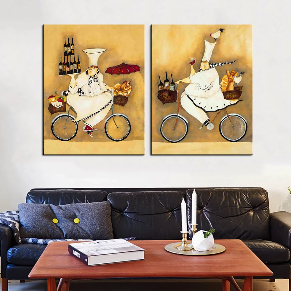 

Wall Pictures for Kitchen Room 2 Panel Painting bike Wall Art for Home Decor Oil Painting Wall Art Print on Canvas No Framed