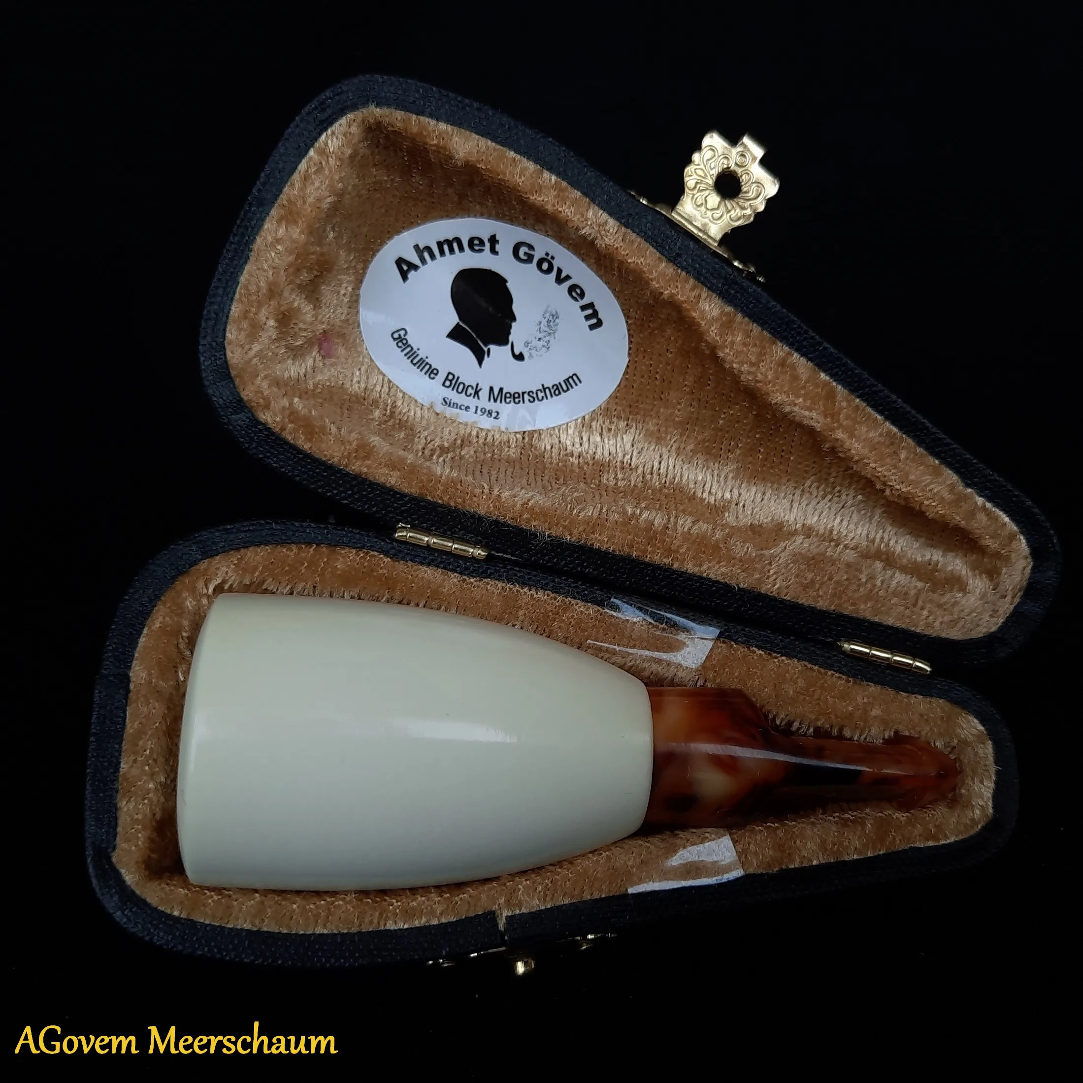 

Handcarved AGovem Meerschaum Cigar Holder Handmade Mouthpiece Tip Humidor Tobacco Case Vintage Box AGM-30