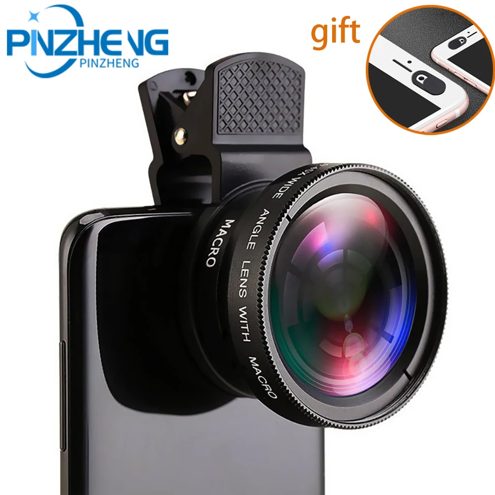 

PINZHENG Mobile Phone Lens Fisheye 2in1 Lens 0.45X Wide Angle+12.5X Macro HD Professional phone Camera Lens For iPads Laptops