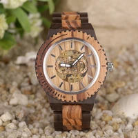 mens top fashion wooden mechanical watches simple luxury military business wood grain automatic watch male