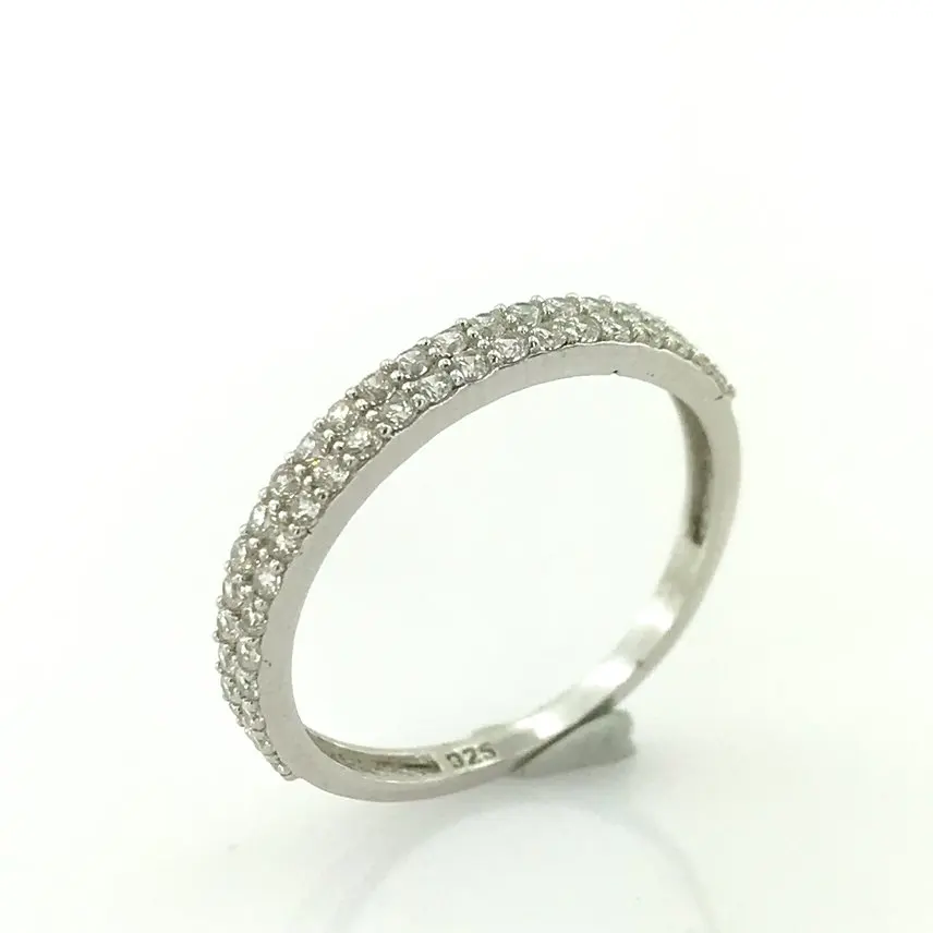 

Tiny Two Row Half Round Cubic Zirconia Elegant Silver Ring