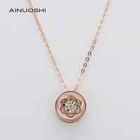 ainuoshi 18k rose gold 0 021ct real diamond 0 51ct pink mother of pearl flower dancing pendant necklace jewelry for women 18