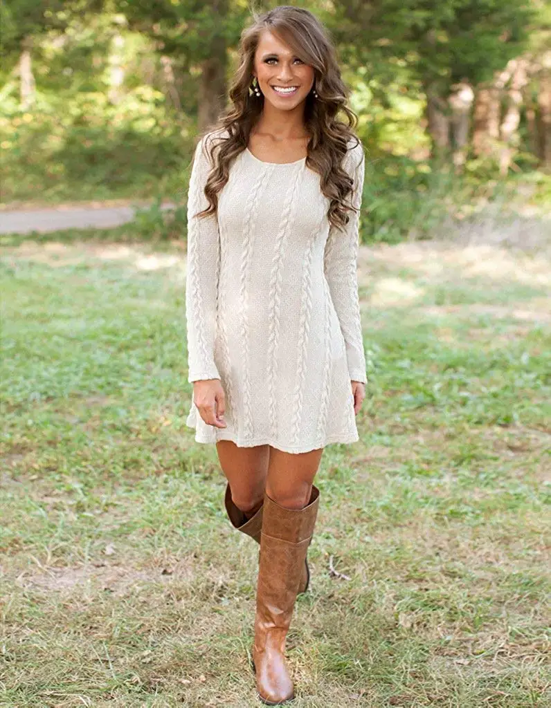 Women Knitted Crewneck Sexy Sweater Dress For Winter Gift Holiday Christmas | Женская одежда