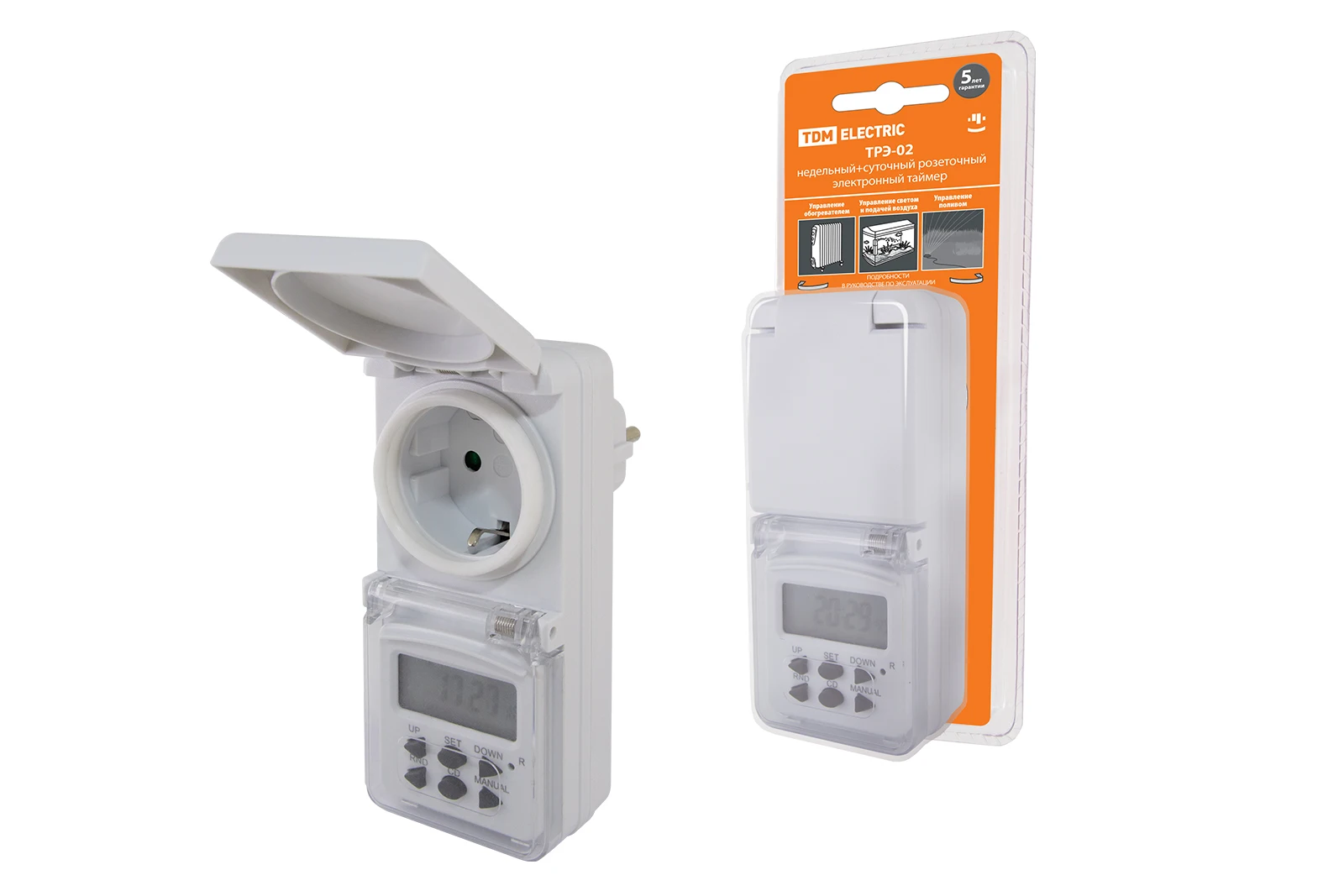 Таймер розеточный ТРЭ-02-1мин/7дн-10on/off-8А-IP44 (недельный, защита от влаги) TDM SQ1506-0005