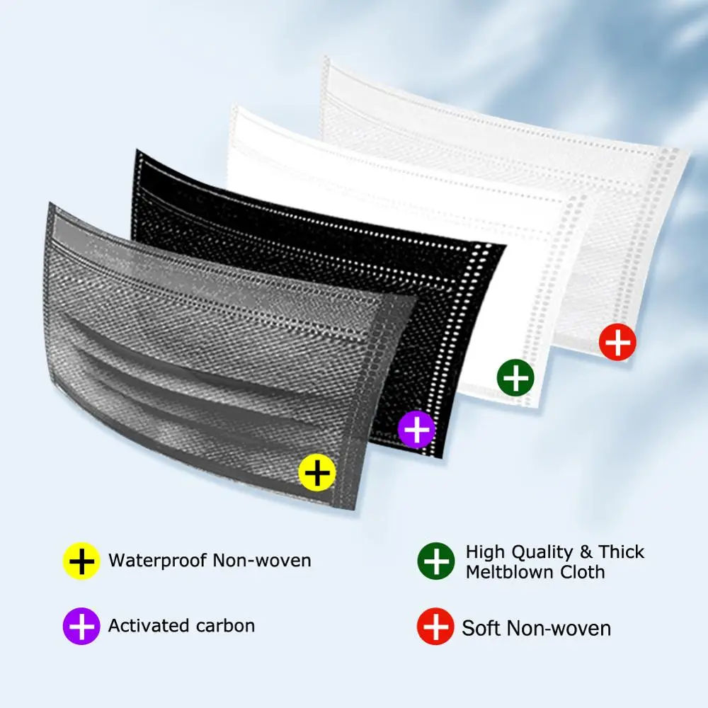 

50/100/200PCS Mask Black Disposable 4-Layer Face Mouth Mask Anti-fog And Dustproof Activated Carbon Face Masks Adult Cubrebocas