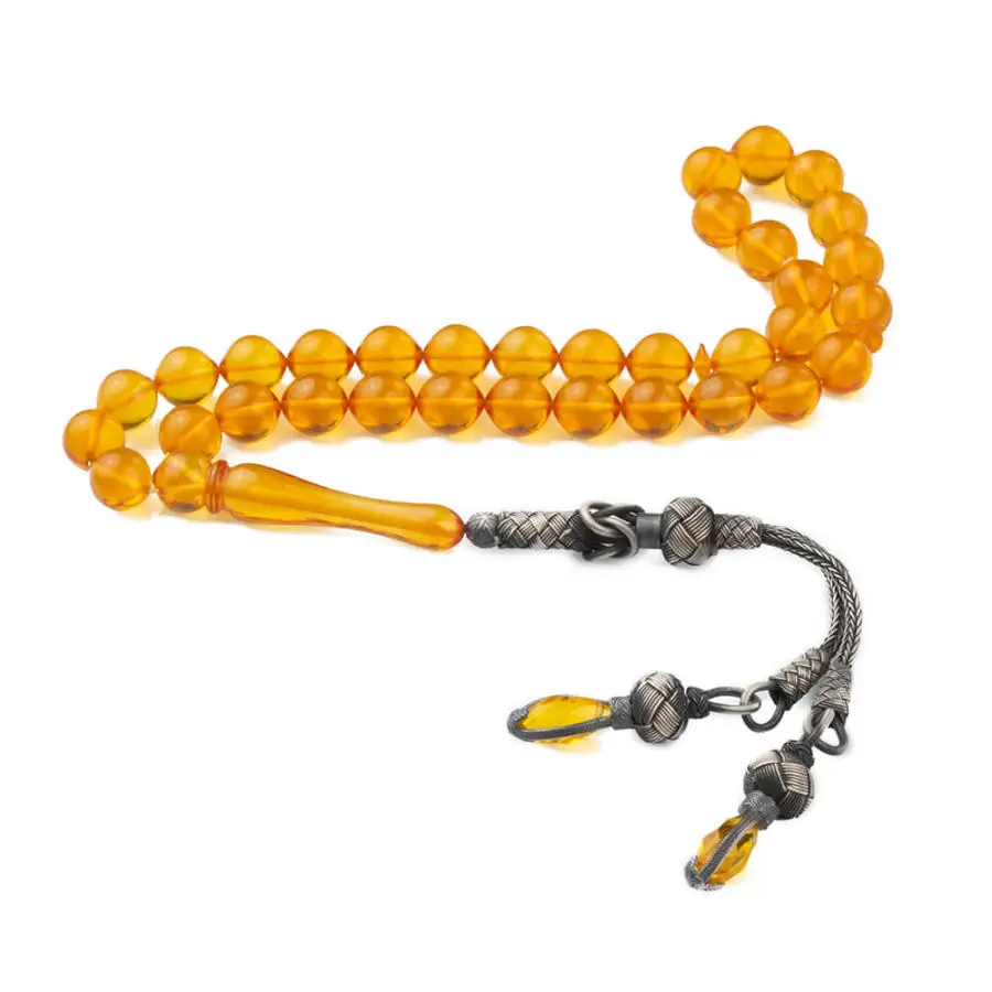 Желтая Янтарная четка (Tasbih) с двойной серебряной кисточкой модная Турецкая