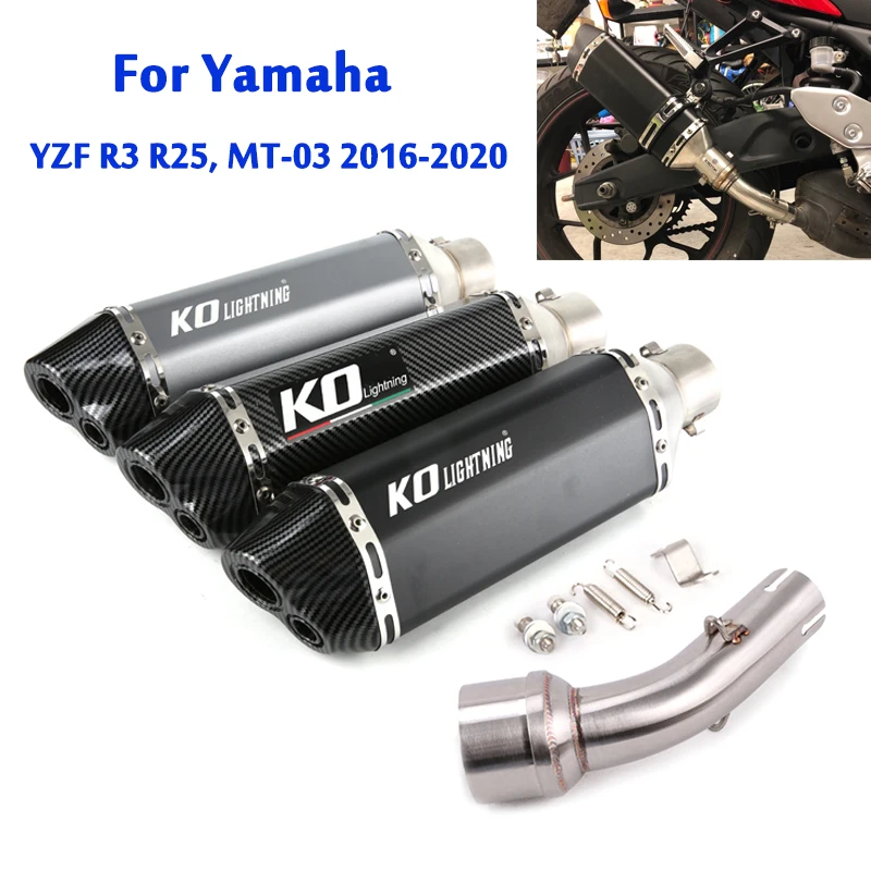 

For Yamaha YZF R3 R25 / MT-03 2016-2020 Motorcycle Mid Link Pipe Connecting Tube Slip On Dual-outlet Exhaust Muffler Aluminum