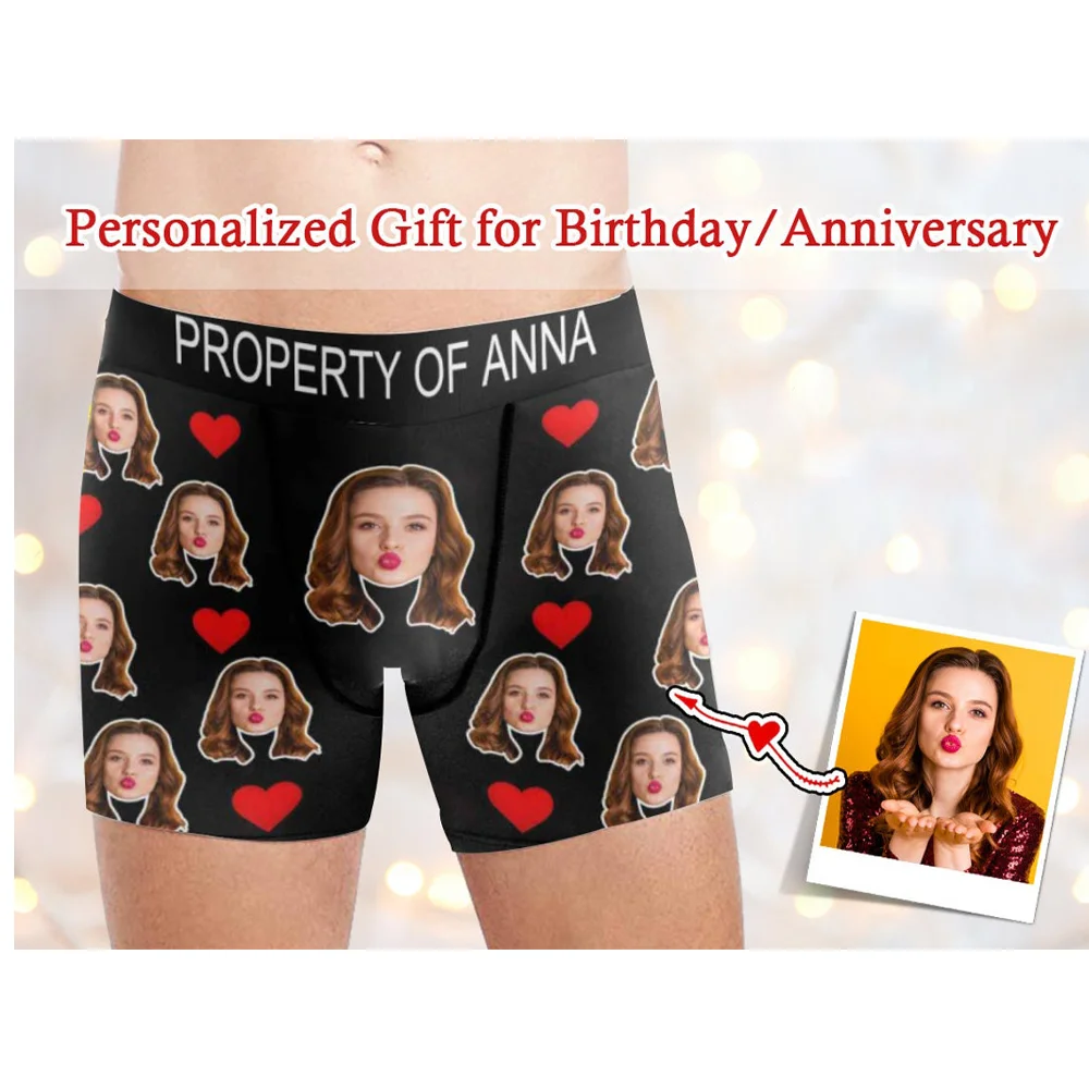 Custom Face Boxers with Name Peronalized Photo Love Underwear Design Anniversary Birthday Gift for Boyfriend Gift for Husband