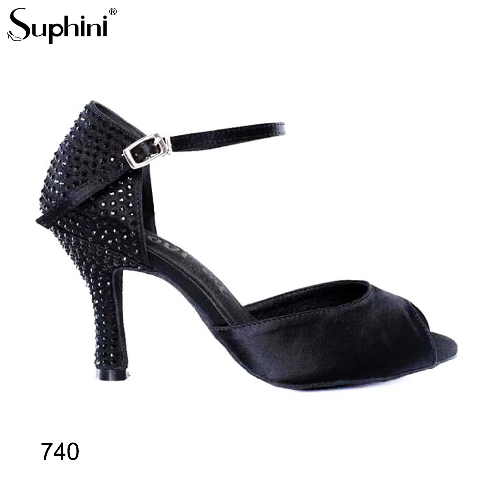 Туфли для латиноамериканских танцев Suphini сексуальные черные атласные туфли на