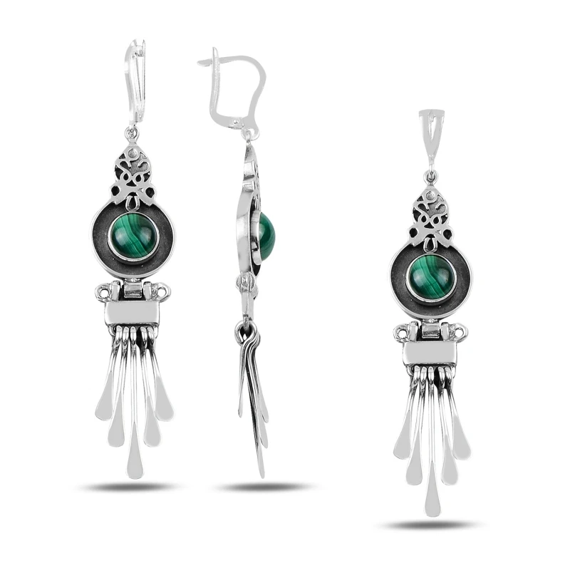 

Silver 925 Sterling Malachite Stone Handwork Set