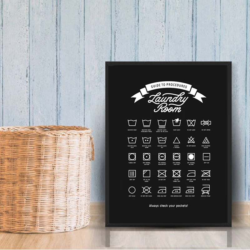 Декор для прачечной символы стирки знак настенная Картина на холсте руководство