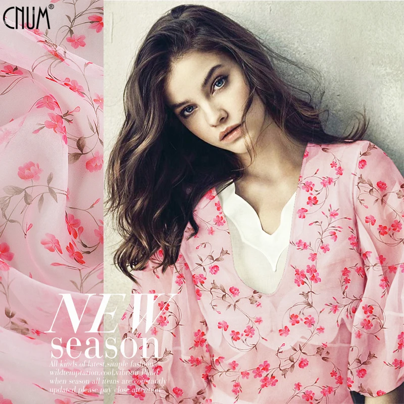 CNUM SO117 100% натуральный шелк органза/Цветочная лоза розовая/шелковая ткань