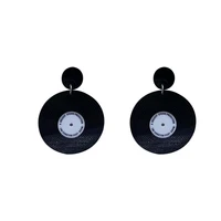 vinyl record shape black and white disc acrylic drop earrings for women girl vintage exaggerated nostalgic female jewelry gift